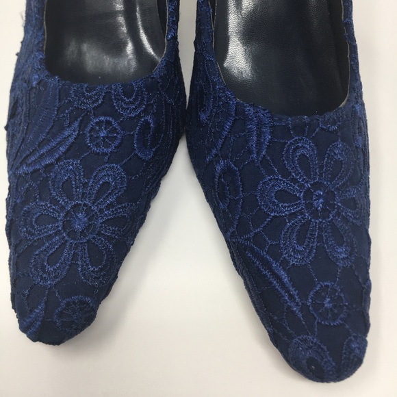 Platinum shoe Navy Lace Fabric 2.5 Inches Heel - Picture 9 of 11